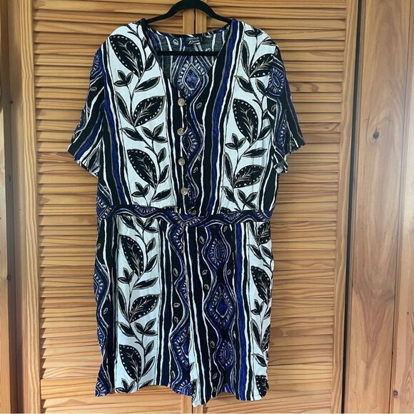 Vintage Geometric Floral Patterned Romper Plus Size Jumpsuit - Picture 2 of 12